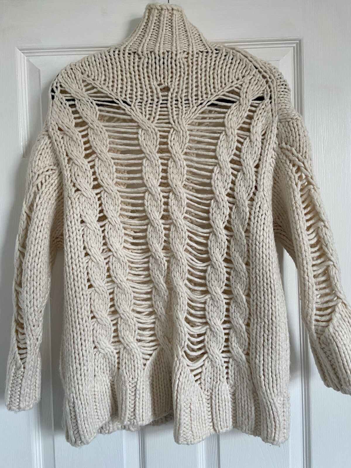 Zara Cream Ecru Cable Knit Chunky Open Ladder Detail Jumper Sweater