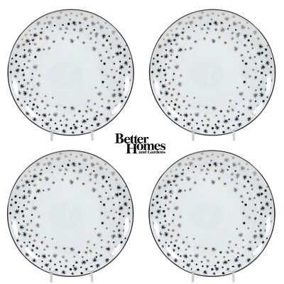 NEW Better Homes & Gardens GOLD STAR 8'' Salad Plate Set 4 Platinum Christmas