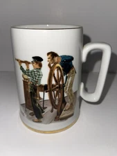1985 Norman Rockwell Museum River Pilot Porelain Gold Trim Collectors Cup Mug