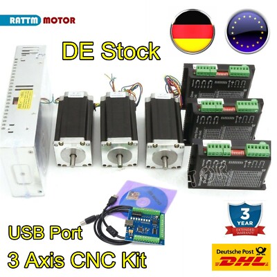 〖DE〗3 Axis CNC Kit Nema23 Stepper Motor 425oz-in+Driver+USB Mach3 Card+36V Power