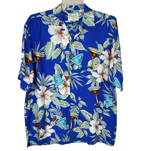 Vintage Thumbs Up Hawaiian Shirt Floral Martini Hibiscus Mens XL Button Up Rayon - Picture 2 of 17
