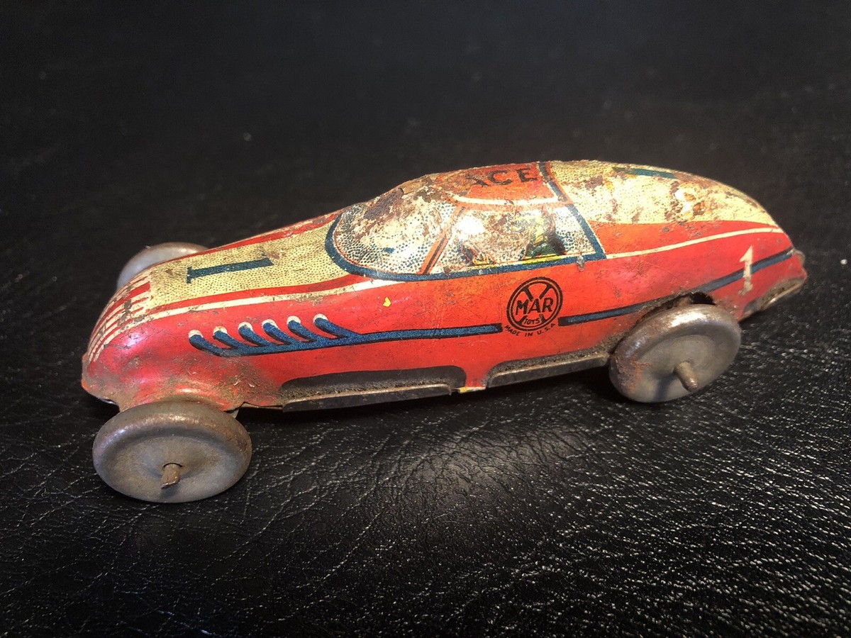 1930s Marx Tin Litho Wind Up Ace #1 Race Car Original Vintage