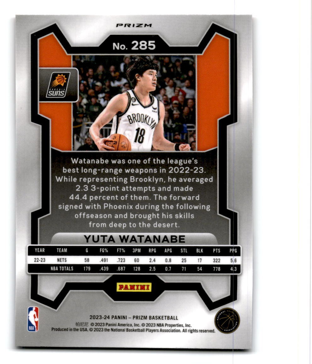 2023-24 Panini Prizm #285 Yuta Watanabe Prizms Red White and 2023-24 Panini Prizm #285 Yuta Watanabe Prizms Red White and