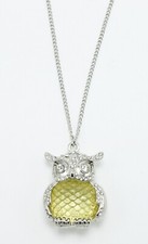 New Silver Owl Necklace with Glass Body and Rhinestones N1026