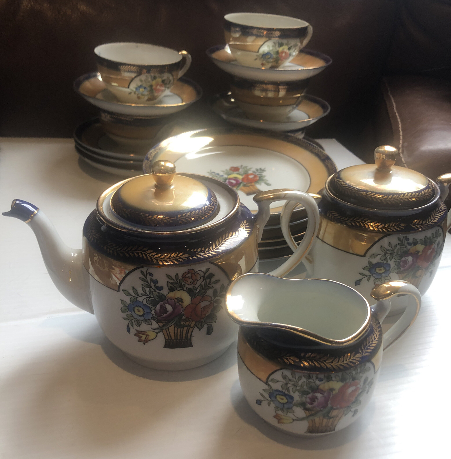 Japanese Chikaramachi Vintage Hand Painted 22 Piece Tea Set lustre