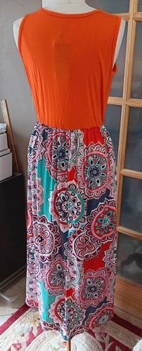 Retro Dress Multicolor Maxi Floral Pattern Sleeveless Pockets Sz L Stretch NWT - Picture 4 of 9