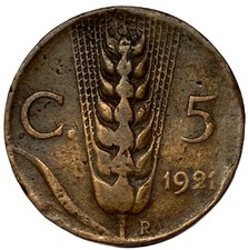 5 CENTESIMI 1921 - SPIGA - 2° TIPO - VITTORIO EMANUELE III - MB -