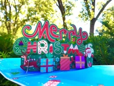 3D Pop Up Greeting Card Merry Christmas Holidays Santa Gift Handmade Family