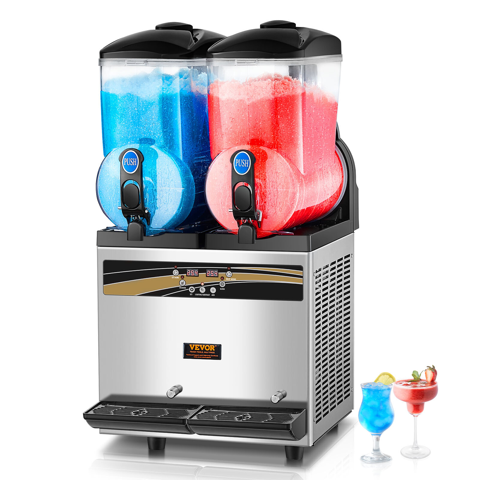 VEVOR Commercial 2x15L Slush Machine Frozen Drink Margarita Slush Maker 2 Tanks