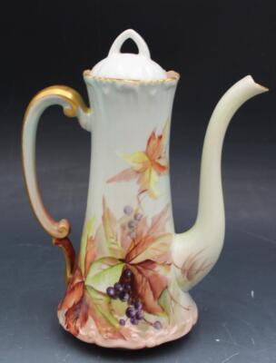 Antique French T&V Limoges Porcelain Chocolate Pot by Artist E. Miler
