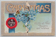 Postcard Christmas Greetings c1924 Kind Thoughts Glitter & Embossed 