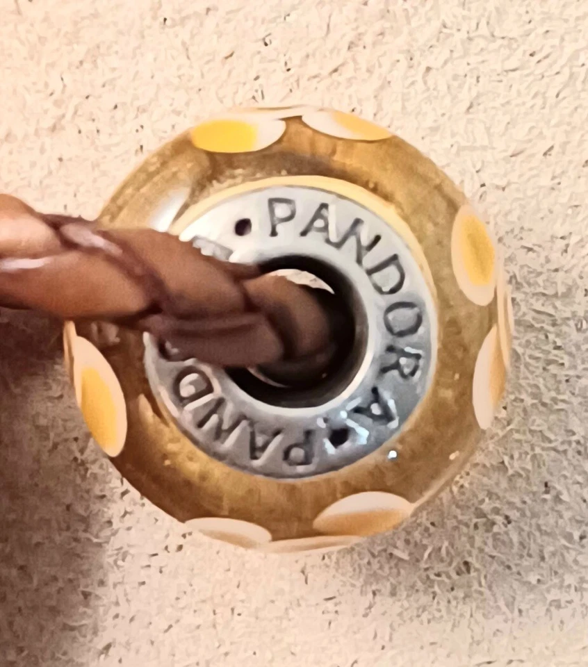 Pulsera Pandora 925 Ale de Cuero Marrón con Dije Original de Cristal de Murano Foto 3 de 3