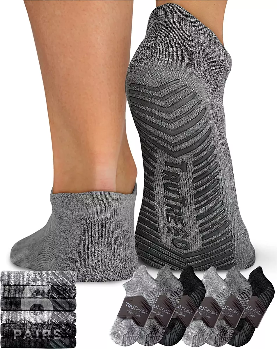 6 Pairs TruTread Black Grip Socks Yoga Safety Fall Non slip
