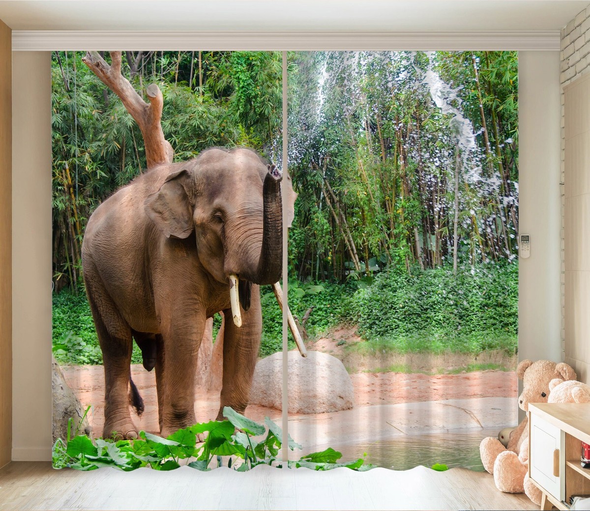 3D Glücklicher Elefant ZHUC59 Tier Foto Vorhang Fenster Blockout