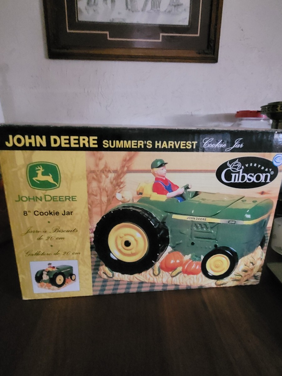John Deere Summer Harvest Ceramic Cookie Jar Tractor 2240 w Family Dog by  Gibson
