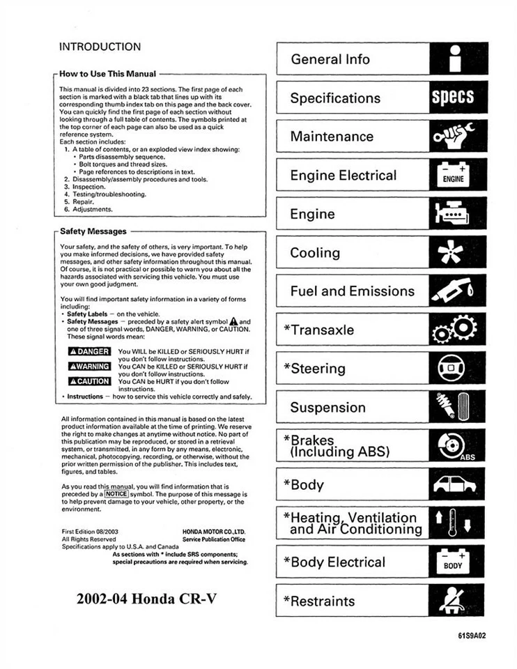 2002 2003 2004 Honda CR-V Shop Service Repair Manual Book Engine Drivetrain OEM - Imagem 2 de 4