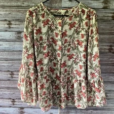 Max Studio Women's Long-Sleeved Popover Blouse Size M Semi-Sheer Floral