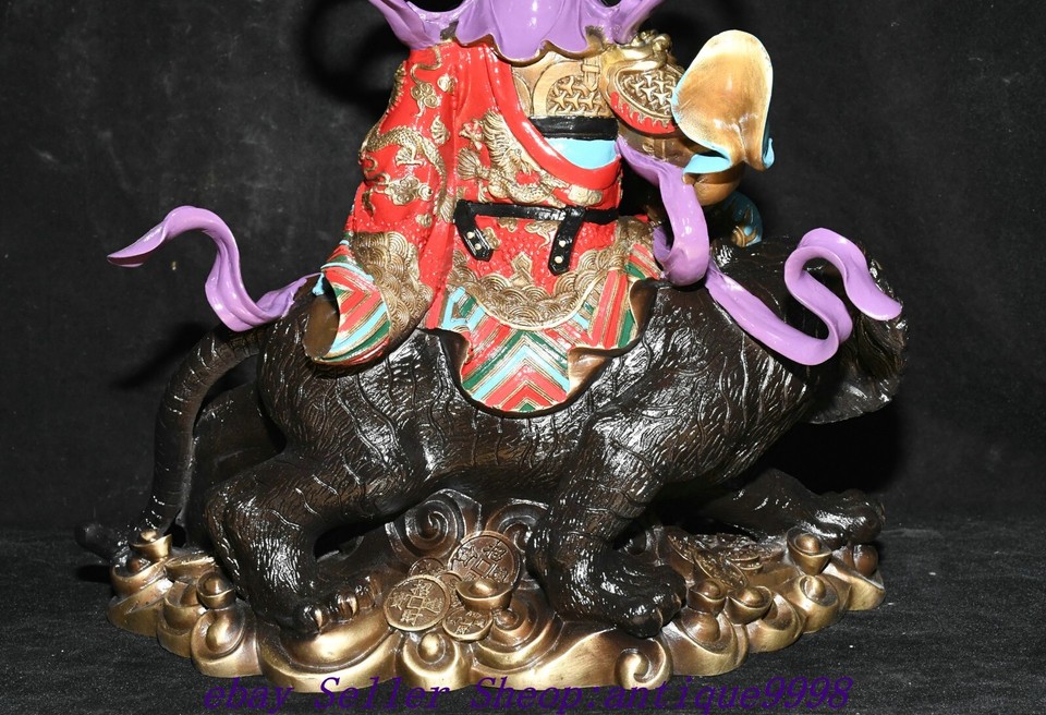 Old Chinese Copper Gilt Color Drawing Mammon Money Wealth God Ride ...