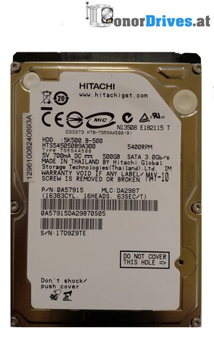 Hitachi 5K500  B-500 - 500 GB - SATA - PCB 220 0A90161 01 Rev. *