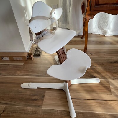 Nomi high chair white walnut with 6 month + baby bar full parts