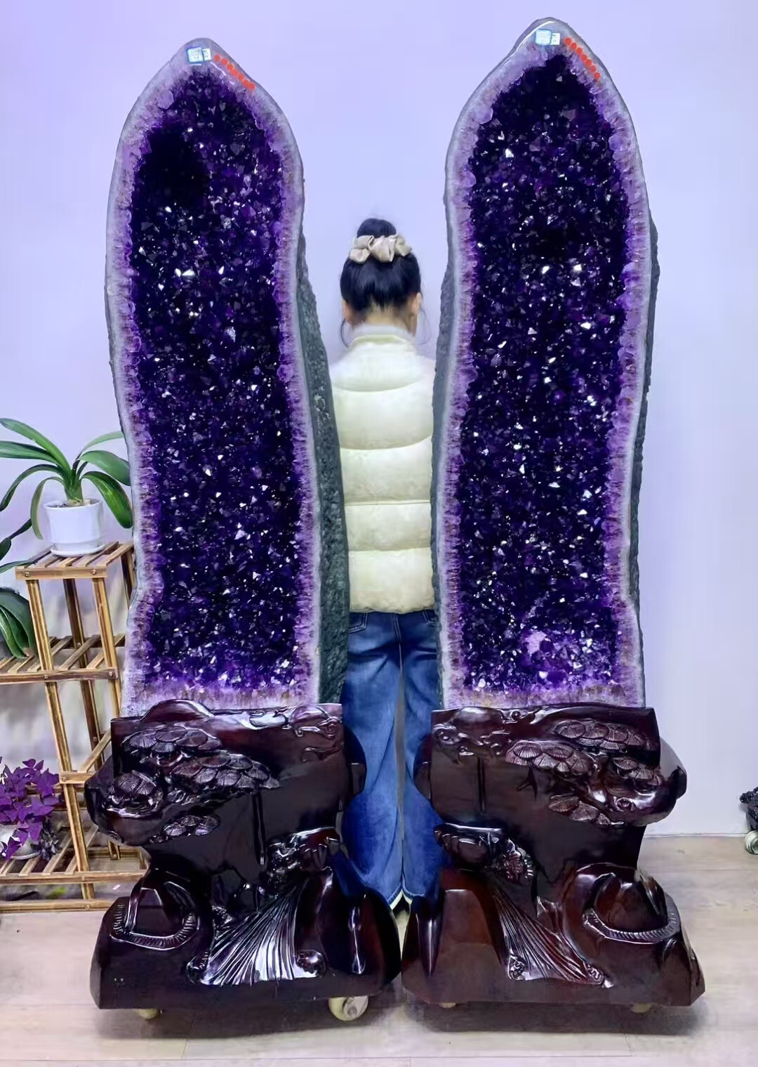 957LB Large Top Rare Natural Amethyst Geode Quartz Crystal Specimen A pair AAA+