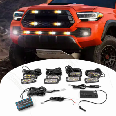 8X 24LED Surface Mount Grille Strobe Light Emergency Beacon Hazard Warning Light
