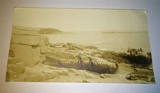 Antique American Coastal Waters Rocky Shore! Extra Long Real Photo Postcard RPPC