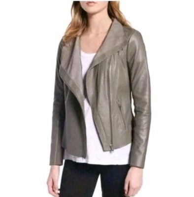 Trouve Leather Raw Edge Moto Zip Jacket Sz XL Nickel Gray Biker City Nwt $399 