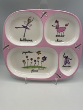 Baby Cie Ballerina Pink Poodle Flowers Melamine Sectioned Toddler Plate Dish