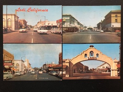 [4] Lodi California Street Scene postcards [all posted]