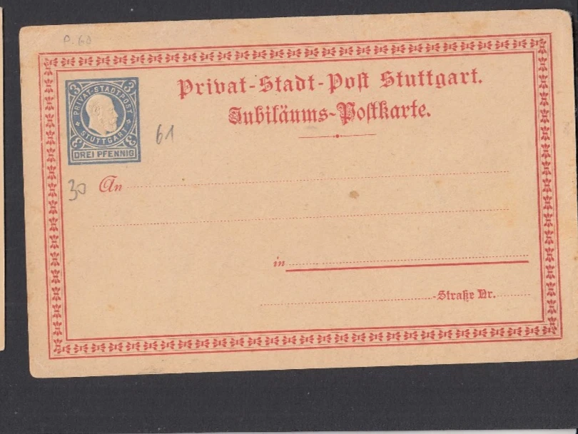 GE003/ Privatpost Stuttgart Ganzsache 61 * - Bild 1 von 1