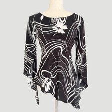 Vintage Ozone USA Black White Asymmetrical Handkerchief Blouse M Y2K Whimsigoth