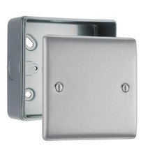 BG Nexus Brushed Steel Single Blanking Plate with Surface Pattress Back Box