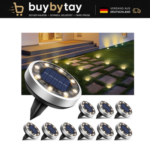 Solar Bodenleuchten 10 StüCk 8 LED Wasserdicht FüR Garten Rasen Gehweg AußEn-image