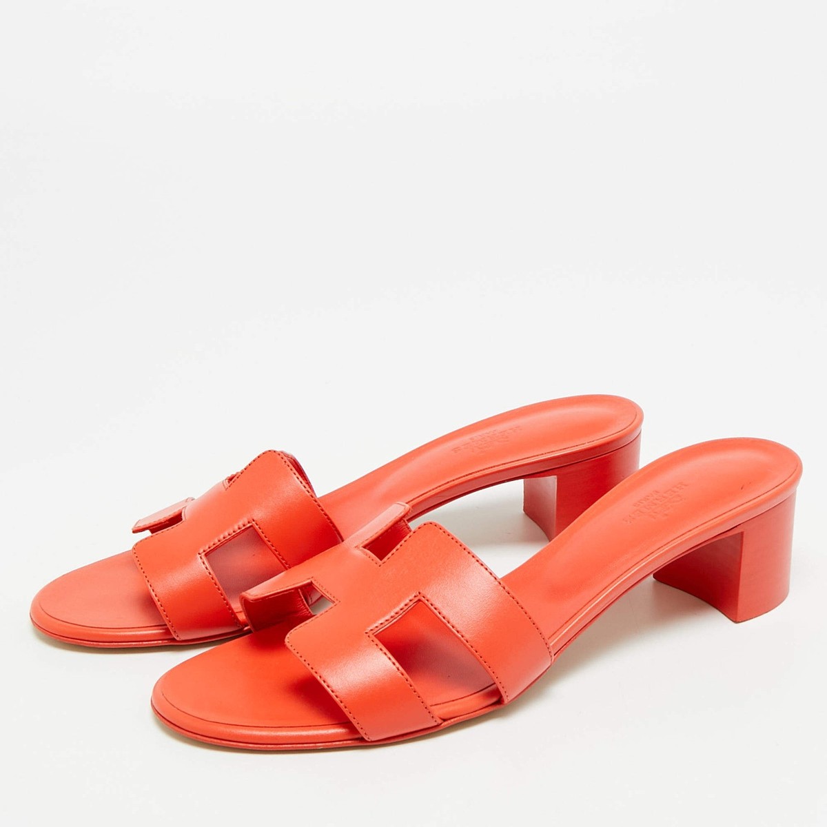 Hermes Oasis Size 39.5 Orange Leather Slide Sandals | eBay