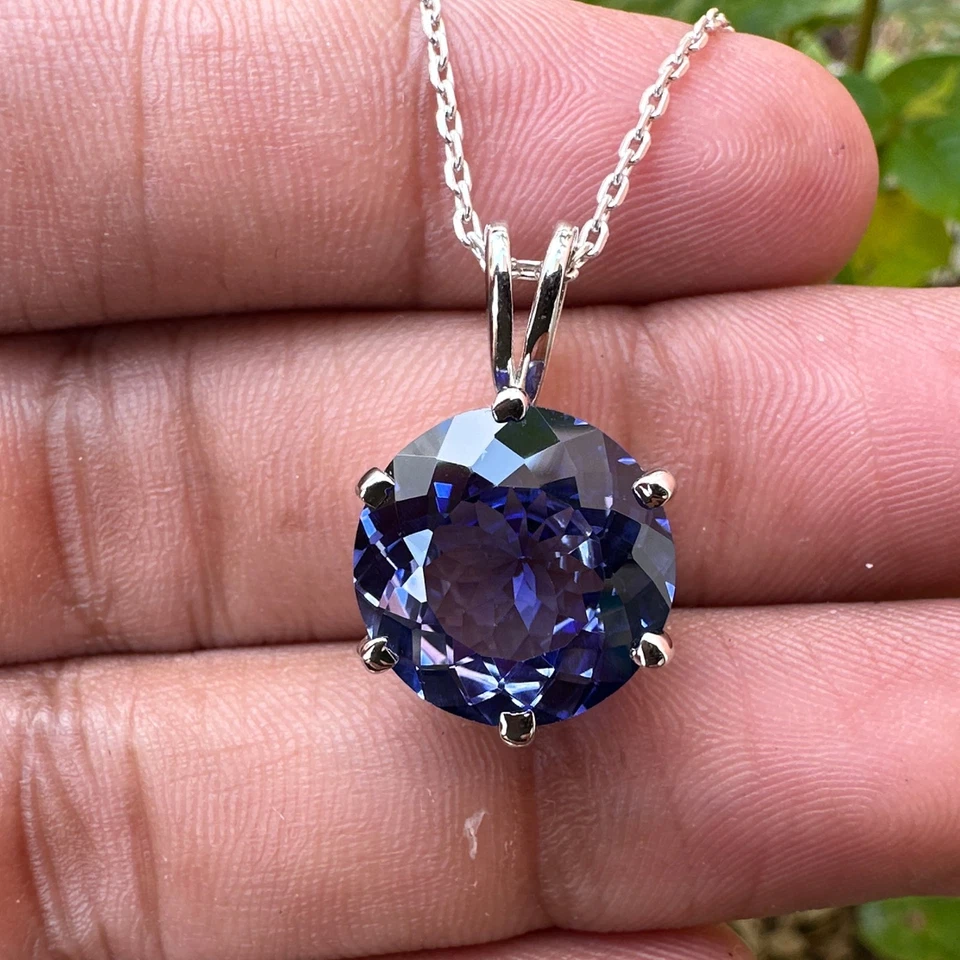 Colgante de plata de ley 925 23 quilates natural certificado zafiro azul redondo ver video Foto 2 de 4