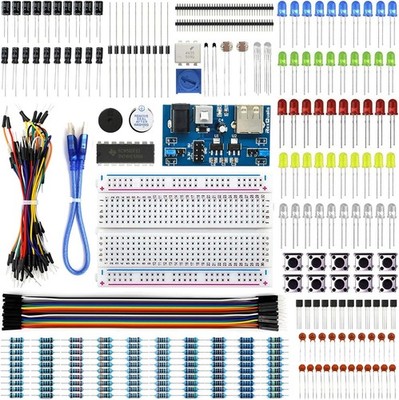 Electronics Component Kit with 300+ Pieces and USB Power Supply for Beginners
