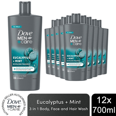 Dove Men+Care 3-in-1 Haar-, Gesichts- und Körperwaschmittel Eukalyptus + Minze 700ml, 12er Pack