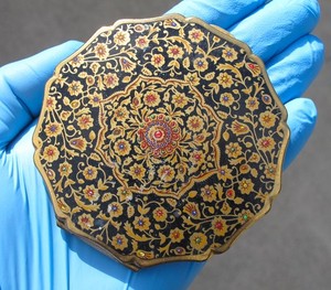 VTG Stratton England Gold Enamel Powder Compact Mirror Floral Art Deco Antique