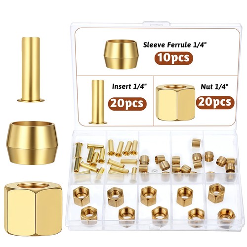 Compression Fittings, 1/4 Compression Fitting Brass Assortment Kit Include Sleev