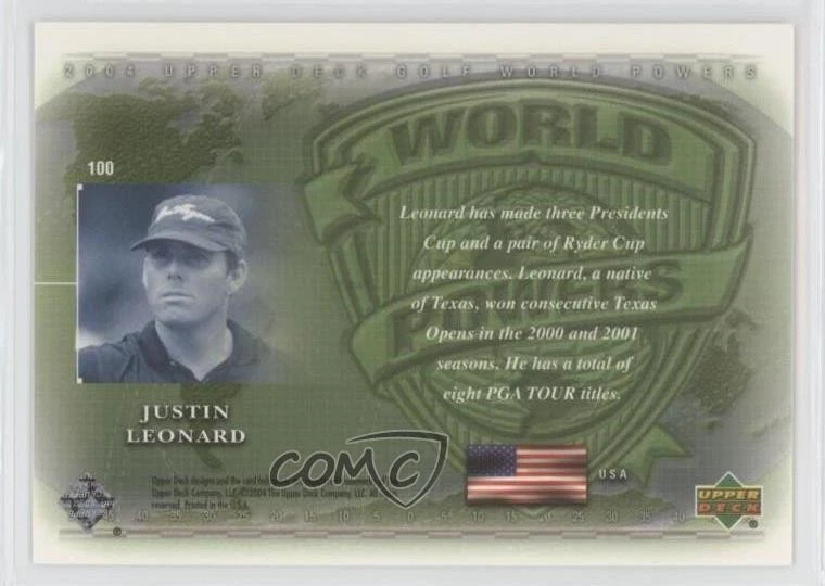 2004 Upper Deck World Powers Justin Leonard #100 - Image 2 of 2