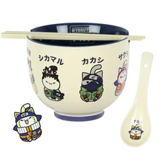 Naruto Nyaruto Kawaii Ramen Noodle Bundle Bowl Spoon Chopsticks Holder Set