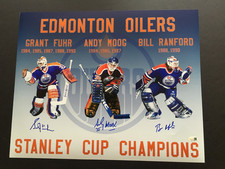 GRANT FUHR-ANDY MOOG-BILL RANFORD AUTO'D 16 X 20 'EDMONTON OILERS'  SCC  PHOTO