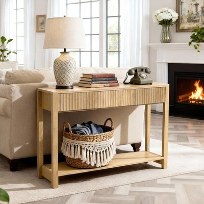 47 in Console Table, Farmhouse Desk Behind the Couch with Drawers and Bottom Sto