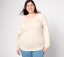 Belle by Kim Gravel Slub Jersey Faux Wrap Shirt Sand Bar XL New