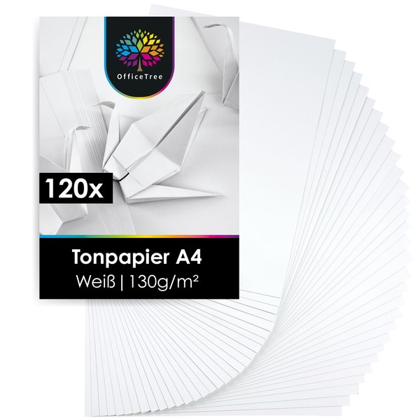 Officetree 120 Blatt Tonpapier Weiß A4 - 130G/M² WeißEs Bastelpapier - Tonkarton-image
