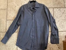 vguc GUCCI Dress Shirt Black/Gray/White Striped 43/17 Vintage