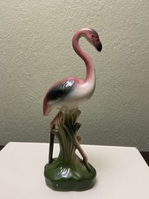 Vintage Mid Century 1950's Glossy Art Deco Pink Flamingo Tall Ceramic Figurine