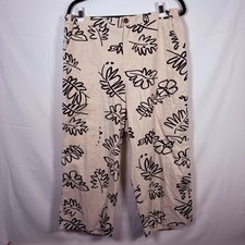 Vintage Wide Leg Capris Linen Cotton Blend Print Pockets Women's Large Cropped
