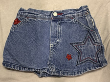 OshKosh Girls Blue Denim Skort 18 Months Stars Embroidered Elastic Waist Pockets